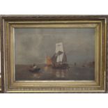 19TH CENTURY, oil on canvas, Coastal Shipping Scene, framed. 52.5 x 34.5 cm.