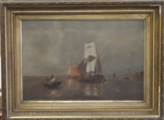 19TH CENTURY, oil on canvas, Coastal Shipping Scene, framed. 52.5 x 34.5 cm.