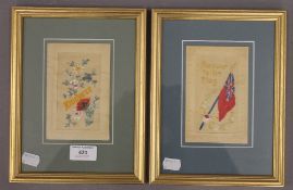 Two WWI silk embroidered post cards, both framed.