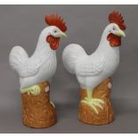 A pair of Chinese porcelain chickens. 41 cm high.