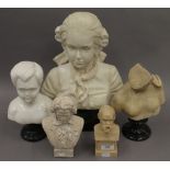 A small collection of various busts. The largest 38 cm high.