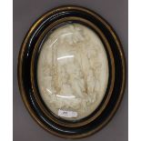 A Victorian framed figural scene, in a glazed bow fronted case. 40 cm high.