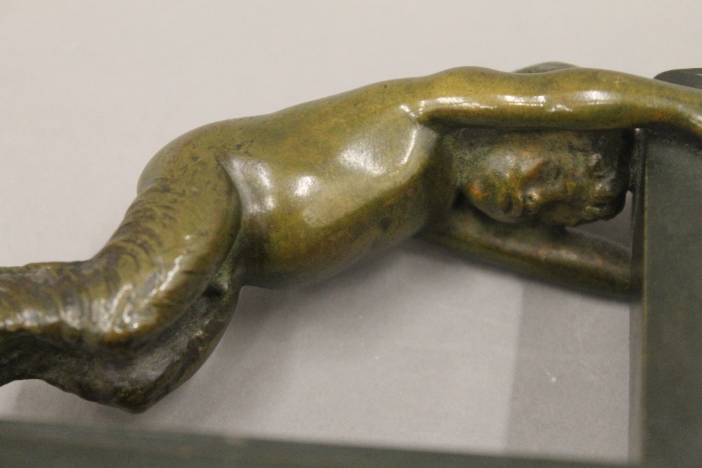 A pair of Art Deco patinated bronze bookends formed as fauns by Paul Silvestre, - Image 7 of 7