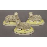 Three Staffordshire sheep. Each approximately 13 cm long.