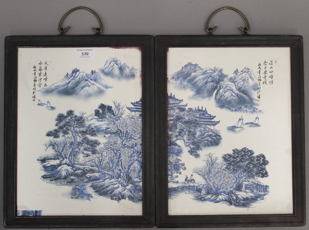 A pair of Chinese blue and white plaques. 37 cm high.