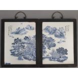 A pair of Chinese blue and white plaques. 37 cm high.