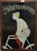 A reverse painted glass sign for The Northampton Cycle Co, Northampton Massachusetts. 58 x 41 cm.