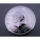 A silver one oz 2020 Britannia 2 pound coin