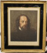 A print of Alfred Tennyson, printed and published by Watts, framed and glazed. 28.5 x 35 cm.