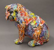 A large graffiti decorated bulldog. 37 cm high.