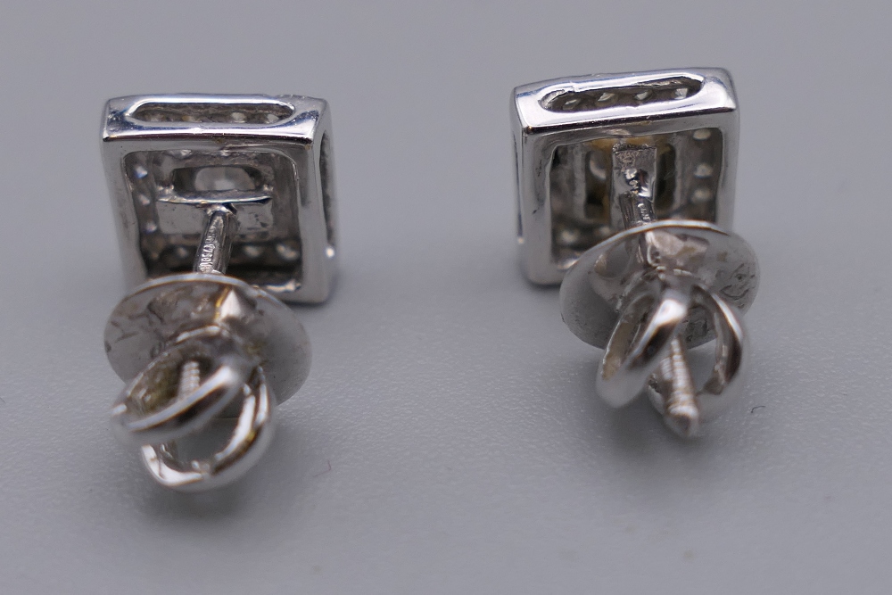 A pair of 18 ct white gold Art Deco style square diamond ear studs. 7 mm square. - Image 3 of 9