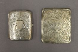 A silver cigarette case and an Alpaca cigarette case. The former 6 cm wide.