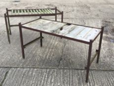 Two iron and wooden rustic tables