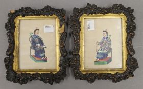 A pair of 19th century Chinese rice paper paintings depicting an Emperor and an Empress,