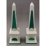 A pair of marble and malachite obelisks. 41.5 cm high.