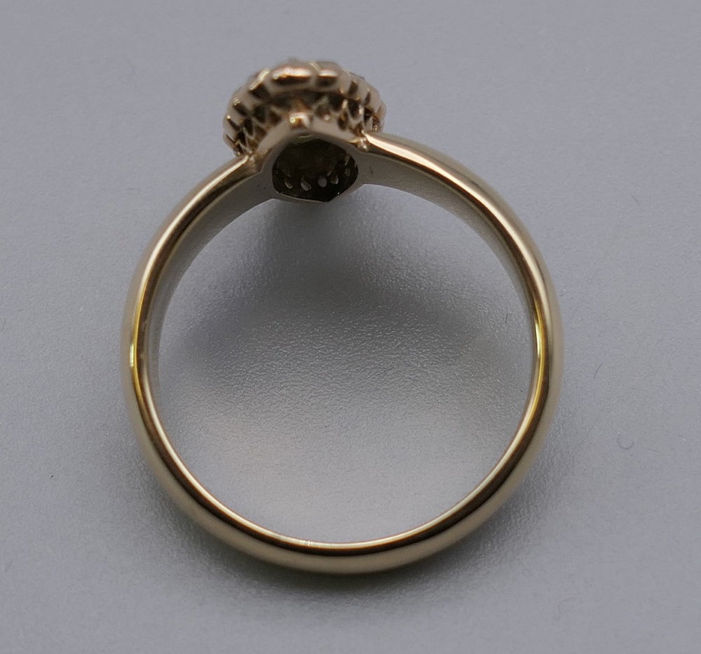 An antique 18 ct gold (tested) pave set diamond and sapphire navette shaped ring. Ring size P. 6. - Image 4 of 5