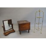 WITHDRAWN - A Victorian toilet mirror, a commode and a brass stand.
