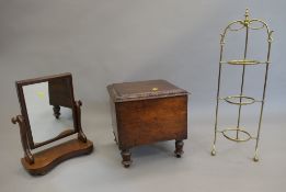 WITHDRAWN - A Victorian toilet mirror, a commode and a brass stand.