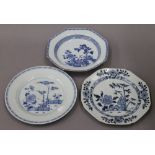 Two 18th century Chinese blue and white porcelain plates and an 18th century Chinese blue and white