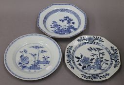 Two 18th century Chinese blue and white porcelain plates and an 18th century Chinese blue and white