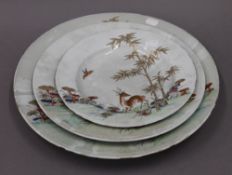 Three 18th century Chinese dishes. The largest 38 cm diameter.