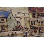 DEAKINS, Street Scene, oil on board, signed, framed. 34.5 x 33.5 cm.