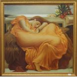 Pre-Raphaelite style, Portrait of a Sleeping Girl, oil on canvas, framed. 59.5 x 59.5 cm.