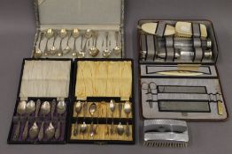 A travelling dressing set and three sets of plated teaspoons