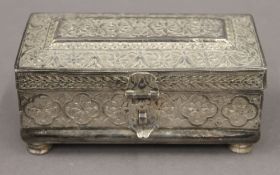 An Eastern, possibly Persian, unmarked silver rectangular box. 13.5 cm wide. 11.2 troy ounces.