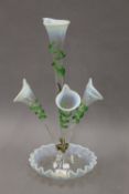 A Victorian vaseline glass epergne. 55 cm high.