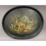 A Victorian painted tray. 76 cm wide.