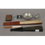 A quantity of miscellaneous items, including fans. The largest 45.5 cm long.