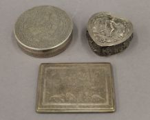 An Indian silver cigarette case, an Egyptian silver box and an unmarked Indian silver box.