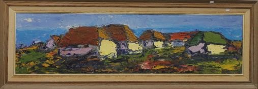 20TH CENTURY SCHOOL, Coastal Cottages, oil on board, indistinctly signed, framed. 149.5 x 39 cm.