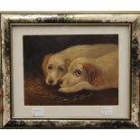 Dogs, oil on board, framed and glazed. 20 x 15 cm.
