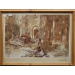 WILLIAM RUSSELL FLINT, Gypsies Outside the Church, print, framed and glazed. 43 x 29 cm.