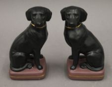 A pair of painted plaster models of black Labradors. 20 cm high.