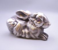 A silver rabbit, bearing Russian marks. 7 cm long.