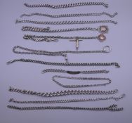 A quantity of silver fob chains, etc. 14 troy ounces total weight.