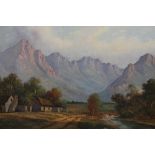 JOHN L FOURE (SOUTH AFRICAN), South African Mountain View, oil on board, signed, framed. 121 x 79.