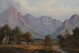 JOHN L FOURE (SOUTH AFRICAN), South African Mountain View, oil on board, signed, framed. 121 x 79.