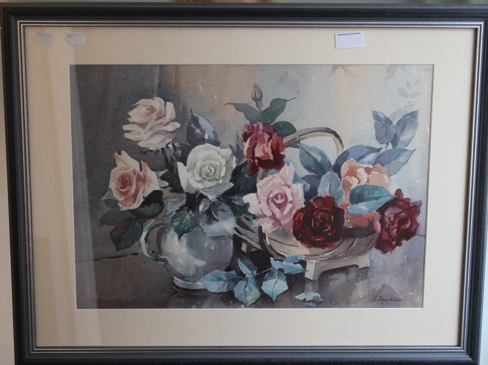 ALBERT HOUGHTON (20th century) British, Still Life With Roses, watercolour, signed,