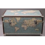 A set of three trunks depicting maps. The largest 67 cm wide.