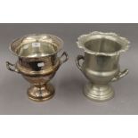 Two silver plated wine coolers. The largest 26 cm high.