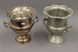 Two silver plated wine coolers. The largest 26 cm high.