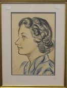 Portrait of a Lady, signed and dated 1952, framed and glazed. 22 x 32 cm.