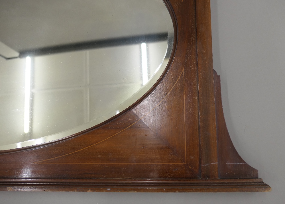 An Edwardian mahogany overmantle mirror and a small oak barley twist side table. - Image 3 of 7