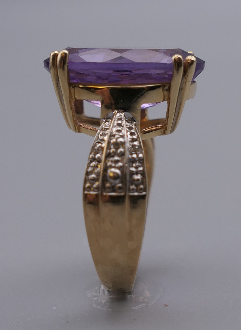 A 9 ct gold, amethyst and diamond ring. Ring size L/M. - Image 4 of 5