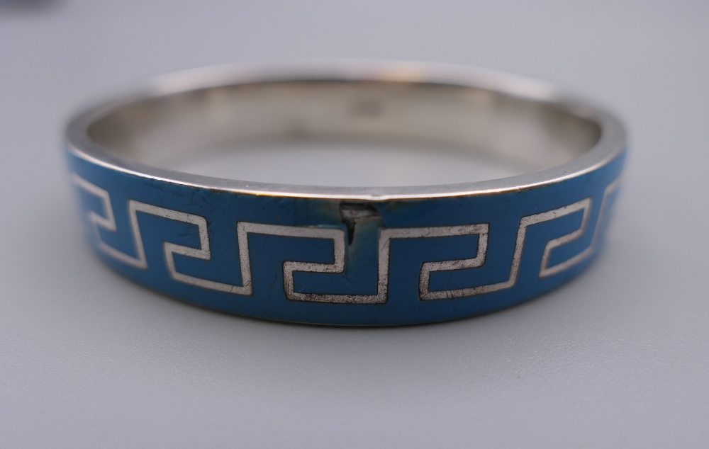 An antique silver and blue enamel Greek pattern design bracelet and a Russian silver and niello - Image 3 of 7