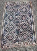 A Caucasian wool rug, 145 x 220 cm and a cream ground rug, 90 x 40 cm.